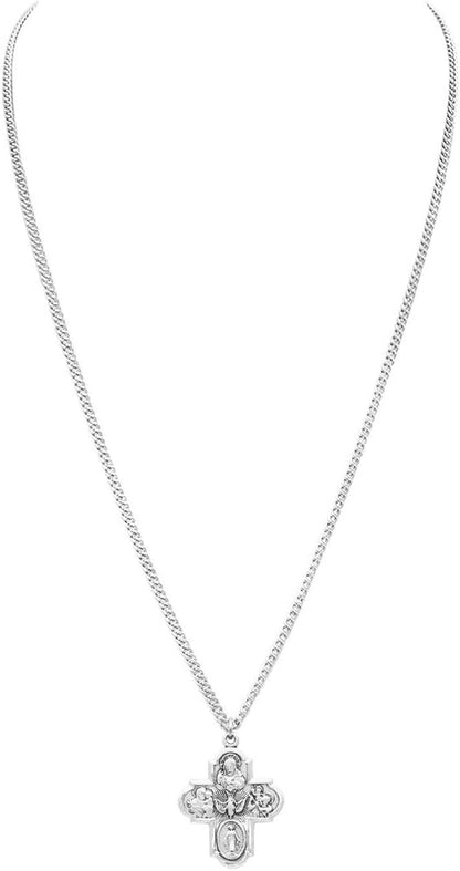 Rosemarie'S Religious Gifts Sterling Silver Traditional Catholic Four Way Cross Medal Pendant Necklace, 24" - WORLD TIME VISITS
