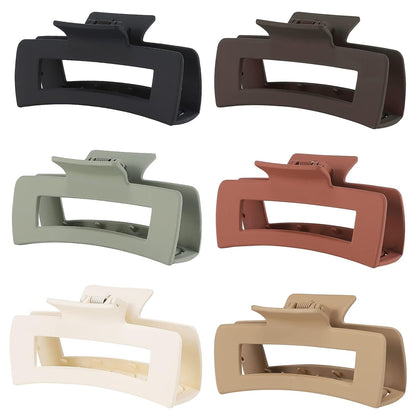 4 Inch Big Hair Claw Clips 6 Pcs for Thick Hair Square Hair Clips for Women Rectangle Nonslip Acrylic Banana Jaw Clips Hair Accessories for Girls -Brown
