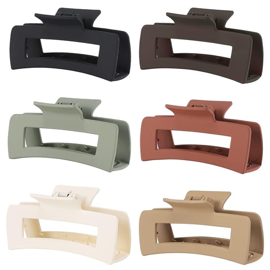 4 Inch Big Hair Claw Clips 6 Pcs for Thick Hair Square Hair Clips for Women Rectangle Nonslip Acrylic Banana Jaw Clips Hair Accessories for Girls -Brown