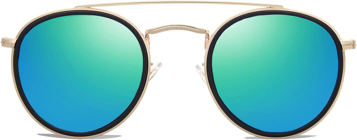 Retro Vintage round Polarized Sunglasses for Women Men Small Double Bridge Circle Sunnies SJ1104