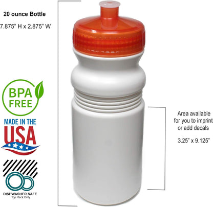 20 Ounce Sports Water Bottles 6 Pack, Bpa-Free, Made in USA, Dishwasher Safe, Clear Frost Bottles/Rainbow Lids - WORLD TIME VISITS