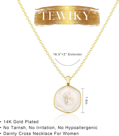Cross Necklace for Women-Dainty Simple 14K Gold Plated Cross Pendant Cute Necklaces for Women Jewelry