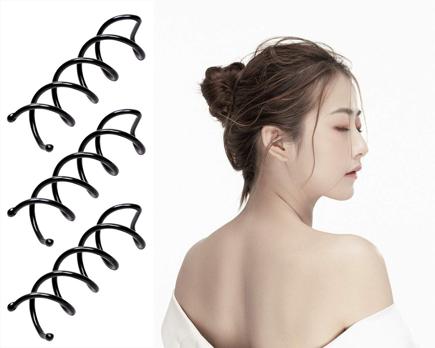 4Pcs 1.88 Inch Length Spiral Hair Pin Spin Twist Pin for Women DIY Hair Style, Black - WORLD TIME VISITS