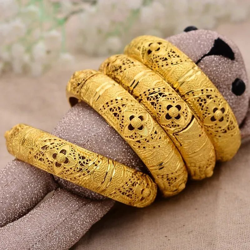 4Pcs Fashion Dubai Gold Plated Jewelry Gold Color Bangles for Ethiopian Bangles & Bracelets Ethiopian Jewelry Bangles Gift