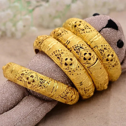 4Pcs Fashion Dubai Gold Plated Jewelry Gold Color Bangles for Ethiopian Bangles & Bracelets Ethiopian Jewelry Bangles Gift