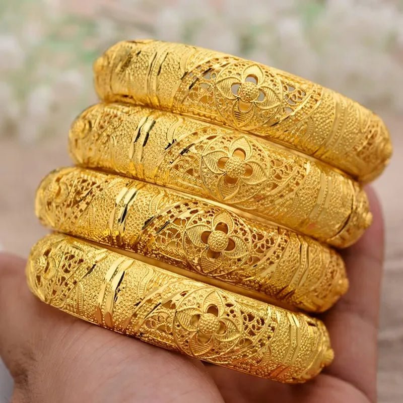 4Pcs Fashion Dubai Gold Plated Jewelry Gold Color Bangles for Ethiopian Bangles & Bracelets Ethiopian Jewelry Bangles Gift - WORLD TIME VISITS