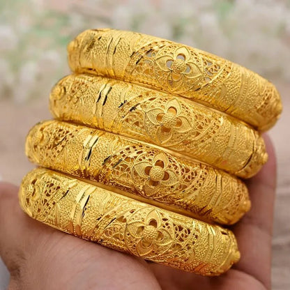 4Pcs Fashion Dubai Gold Plated Jewelry Gold Color Bangles for Ethiopian Bangles & Bracelets Ethiopian Jewelry Bangles Gift - WORLD TIME VISITS