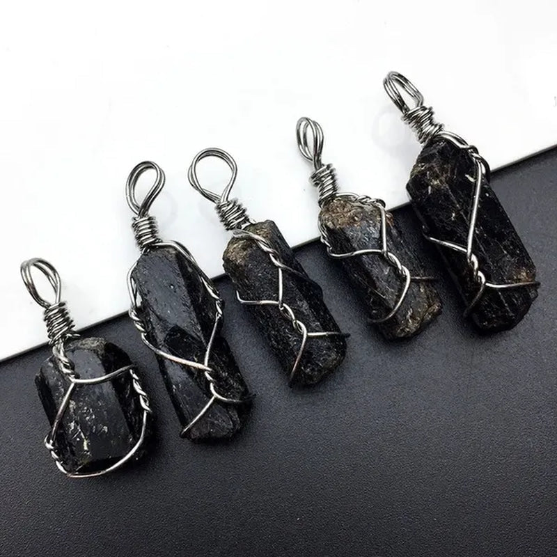 4pcs Natural Black Tourmaline Natural Stone Pendants Reiki Bead Pendant Nunatak Raw Chakra Healing Energy Stone Wire Wrapped Jewelry