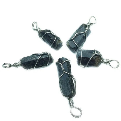 4pcs Natural Black Tourmaline Natural Stone Pendants Reiki Bead Pendant Nunatak Raw Chakra Healing Energy Stone Wire Wrapped Jewelry