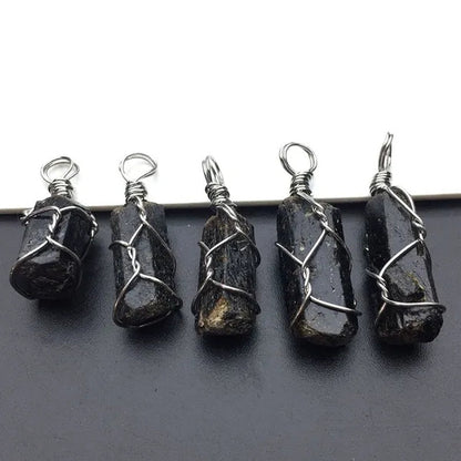 4pcs Natural Black Tourmaline Natural Stone Pendants Reiki Bead Pendant Nunatak Raw Chakra Healing Energy Stone Wire Wrapped Jewelry