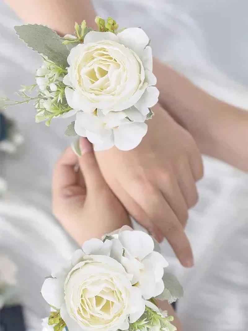 4pcs Peony Wrist Corsages Bride Wristlet Band Bracelet Men Boutonnieres Set for Wedding Flowers Mother of Bride and Groom, Party Prom Flowers - WORLD TIME VISITS