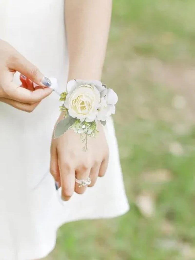 4pcs Peony Wrist Corsages Bride Wristlet Band Bracelet Men Boutonnieres Set for Wedding Flowers Mother of Bride and Groom, Party Prom Flowers - WORLD TIME VISITS