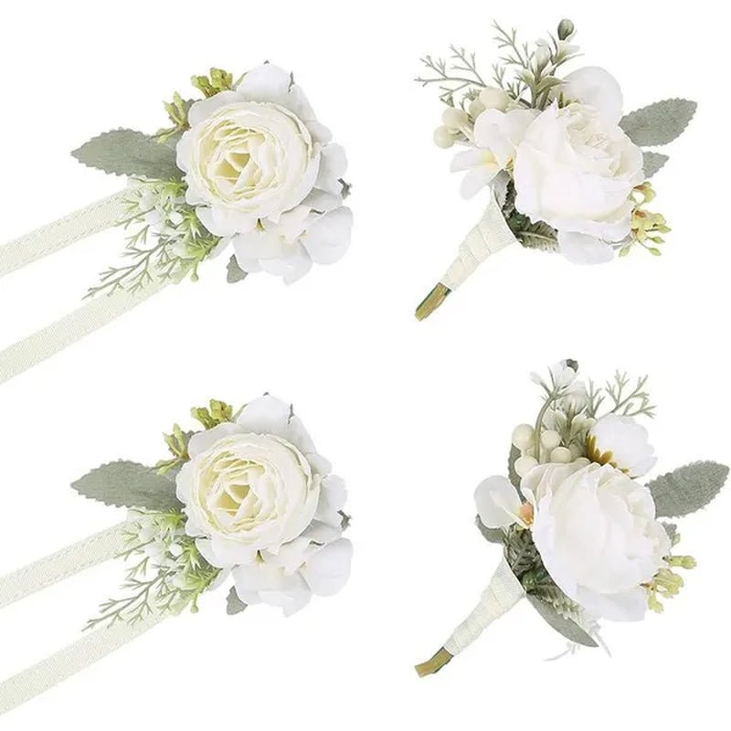 4pcs Peony Wrist Corsages Bride Wristlet Band Bracelet Men Boutonnieres Set for Wedding Flowers Mother of Bride and Groom, Party Prom Flowers - WORLD TIME VISITS