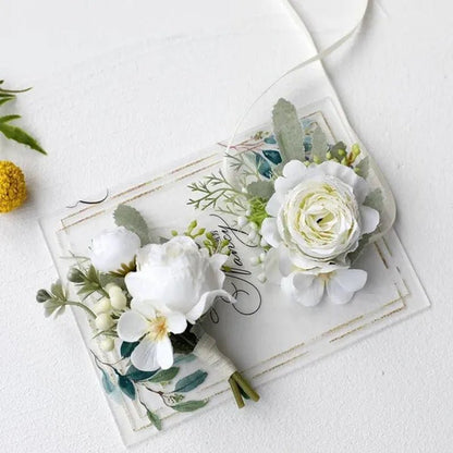4pcs Peony Wrist Corsages Bride Wristlet Band Bracelet Men Boutonnieres Set for Wedding Flowers Mother of Bride and Groom, Party Prom Flowers - WORLD TIME VISITS