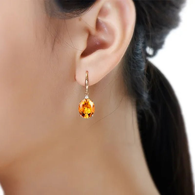 4Pcs/Set Luxury Yellow Crystal Water Droplets Pendant Necklace Gemstone Dangle Hook Earrings Citrine Claw Setting Open Adjustable Ring for Women Gifs Jewelry Set Accessories