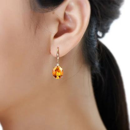 4Pcs/Set Luxury Yellow Crystal Water Droplets Pendant Necklace Gemstone Dangle Hook Earrings Citrine Claw Setting Open Adjustable Ring for Women Gifs Jewelry Set Accessories