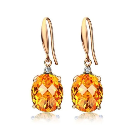 4Pcs/Set Luxury Yellow Crystal Water Droplets Pendant Necklace Gemstone Dangle Hook Earrings Citrine Claw Setting Open Adjustable Ring for Women Gifs Jewelry Set Accessories