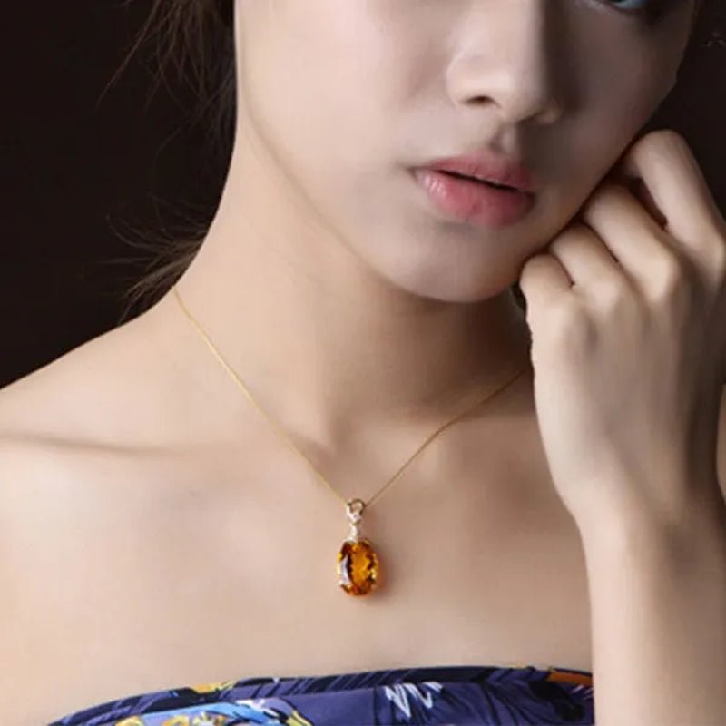 4Pcs/Set Luxury Yellow Crystal Water Droplets Pendant Necklace Gemstone Dangle Hook Earrings Citrine Claw Setting Open Adjustable Ring for Women Gifs Jewelry Set Accessories