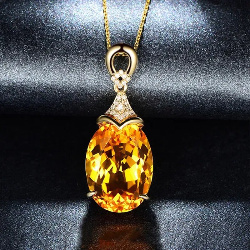 4Pcs/Set Luxury Yellow Crystal Water Droplets Pendant Necklace Gemstone Dangle Hook Earrings Citrine Claw Setting Open Adjustable Ring for Women Gifs Jewelry Set Accessories - WORLD TIME VISITS