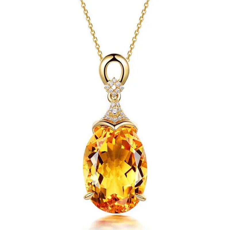 4Pcs/Set Luxury Yellow Crystal Water Droplets Pendant Necklace Gemstone Dangle Hook Earrings Citrine Claw Setting Open Adjustable Ring for Women Gifs Jewelry Set Accessories