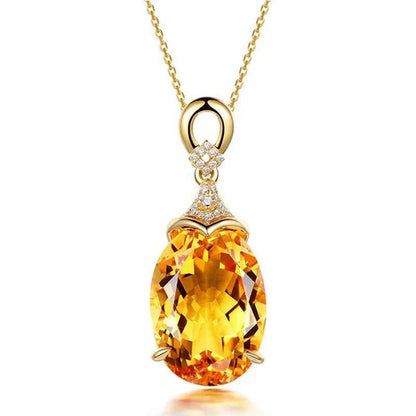 4Pcs/Set Luxury Yellow Crystal Water Droplets Pendant Necklace Gemstone Dangle Hook Earrings Citrine Claw Setting Open Adjustable Ring for Women Gifs Jewelry Set Accessories