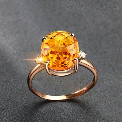 4Pcs/Set Luxury Yellow Crystal Water Droplets Pendant Necklace Gemstone Dangle Hook Earrings Citrine Claw Setting Open Adjustable Ring for Women Gifs Jewelry Set Accessories