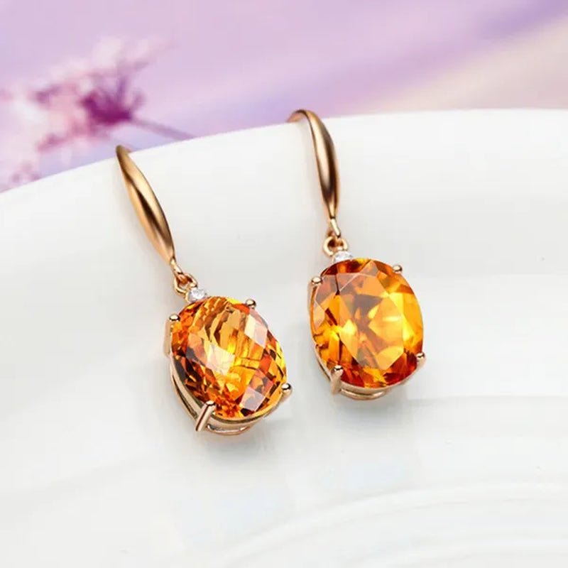 4Pcs/Set Luxury Yellow Crystal Water Droplets Pendant Necklace Gemstone Dangle Hook Earrings Citrine Claw Setting Open Adjustable Ring for Women Gifs Jewelry Set Accessories - WORLD TIME VISITS