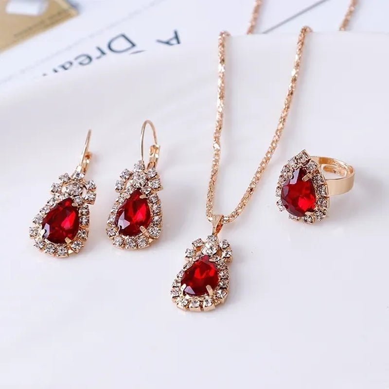 4Pcs/Set Princess Crown Necklace Set European and American Bridal Engagement Ring Earrings Pendant Exquisite Wedding Jewelry Set - WORLD TIME VISITS