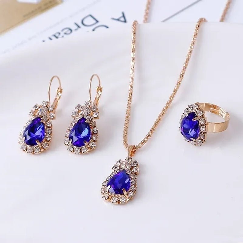 4Pcs/Set Princess Crown Necklace Set European and American Bridal Engagement Ring Earrings Pendant Exquisite Wedding Jewelry Set