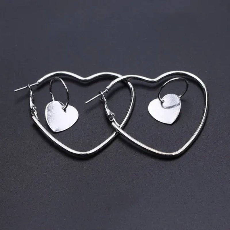 4pcs/set Women Double Heart Hoop Earrings Geometric Fashion Earrings Jewelry