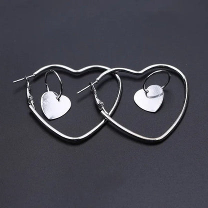 4pcs/set Women Double Heart Hoop Earrings Geometric Fashion Earrings Jewelry