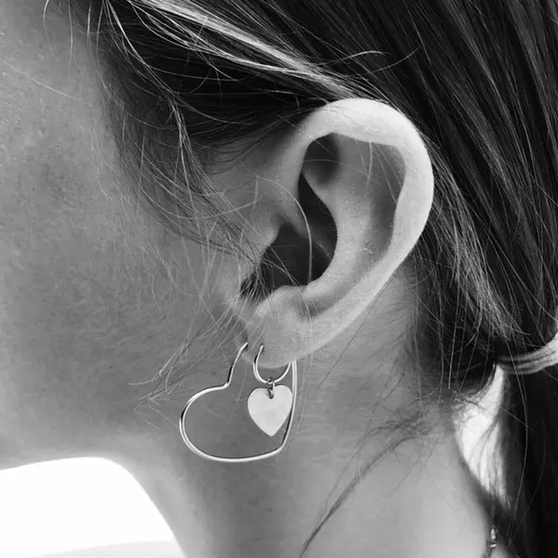 4pcs/set Women Double Heart Hoop Earrings Geometric Fashion Earrings Jewelry - WORLD TIME VISITS