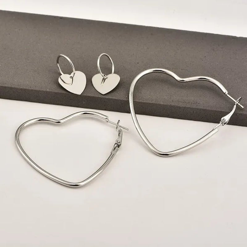 4pcs/set Women Double Heart Hoop Earrings Geometric Fashion Earrings Jewelry