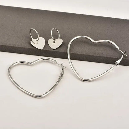 4pcs/set Women Double Heart Hoop Earrings Geometric Fashion Earrings Jewelry