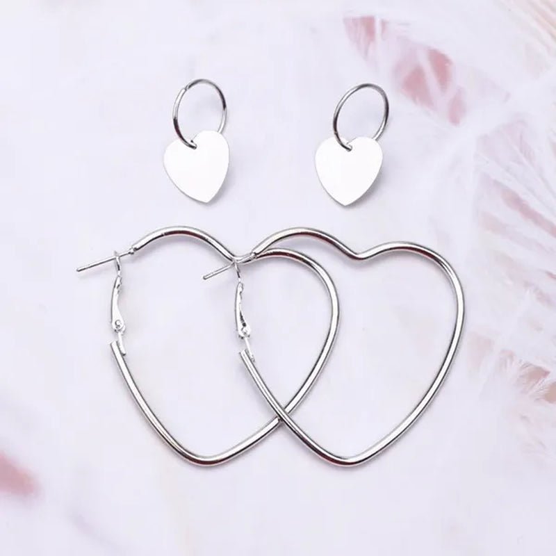 4pcs/set Women Double Heart Hoop Earrings Geometric Fashion Earrings Jewelry