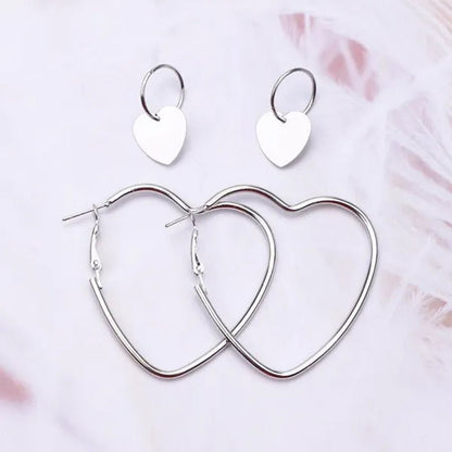 4pcs/set Women Double Heart Hoop Earrings Geometric Fashion Earrings Jewelry