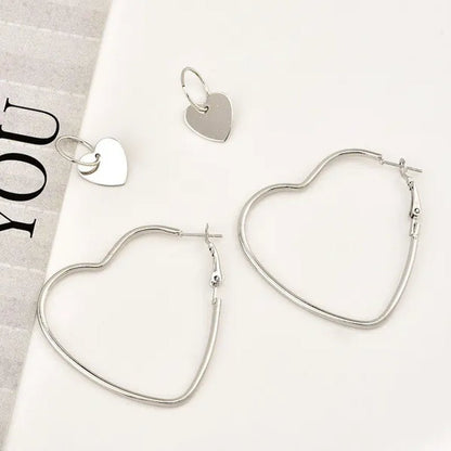 4pcs/set Women Double Heart Hoop Earrings Geometric Fashion Earrings Jewelry
