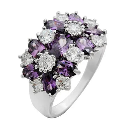 5-Color Natural 6.69CT White/Alexandrite/Sapphire/Ruby/Emerald Diamond 14K White Gold Wedding Ring Size 6-10