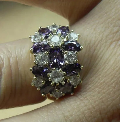 5-Color Natural 6.69CT White/Alexandrite/Sapphire/Ruby/Emerald Diamond 14K Yellow Gold Ring Size 6-10