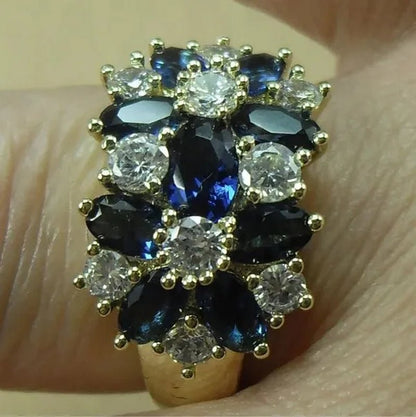 5-Color Natural 6.69CT White/Alexandrite/Sapphire/Ruby/Emerald Diamond 14K Yellow Gold Ring Size 6-10