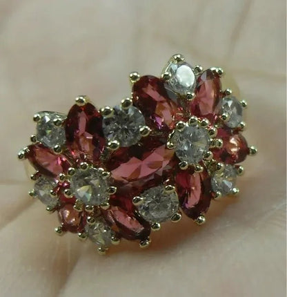 5-Color Natural 6.69CT White/Alexandrite/Sapphire/Ruby/Emerald Diamond 14K Yellow Gold Ring Size 6-10