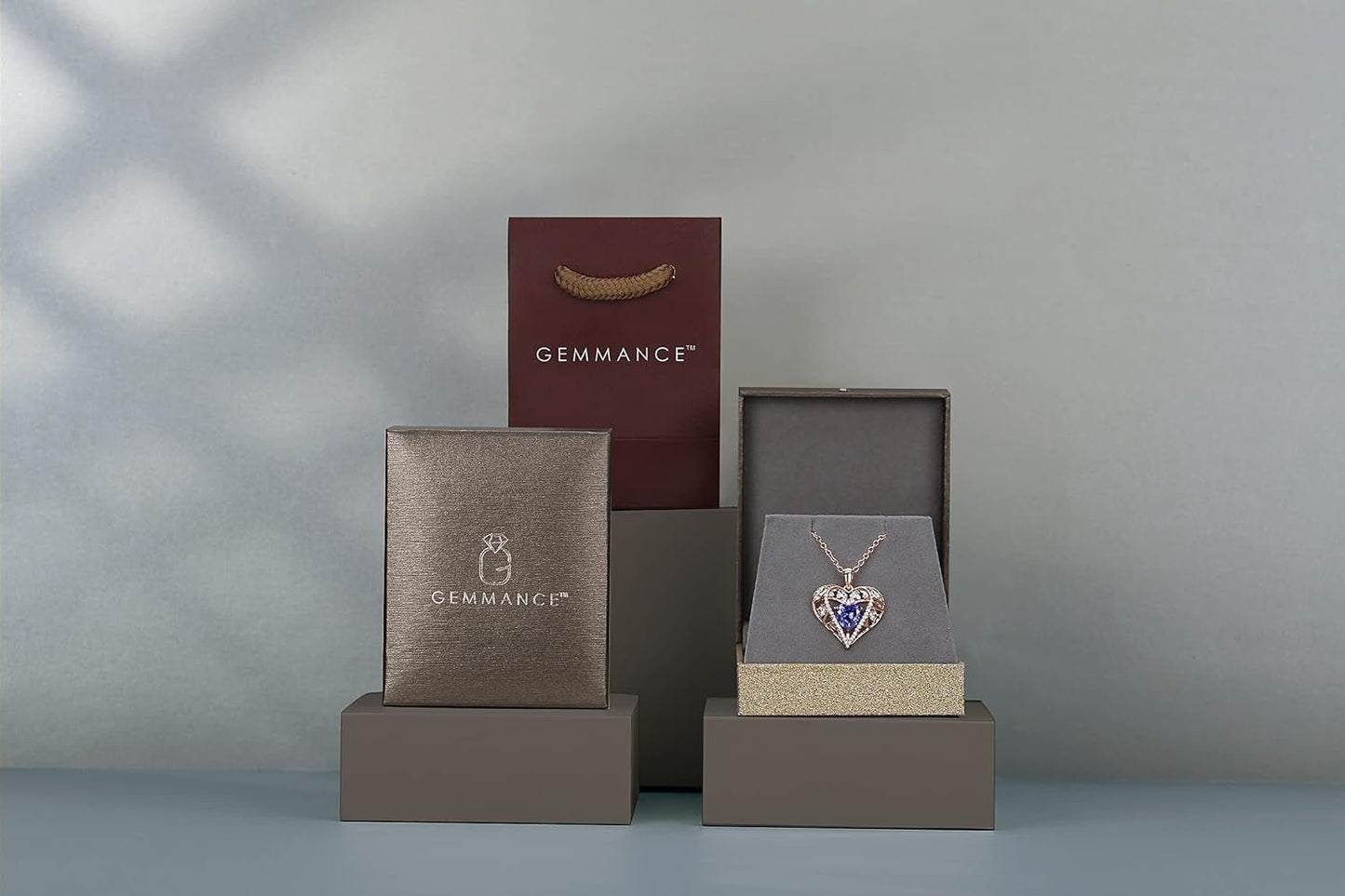 5 Heart Crystal Necklace 18K Rose Gold Plated - Pendant with 18”+2” 925 Sterling Silver Chain - Birthstone Jewelry for Women and Girls - Gift for Birthday, Christmas