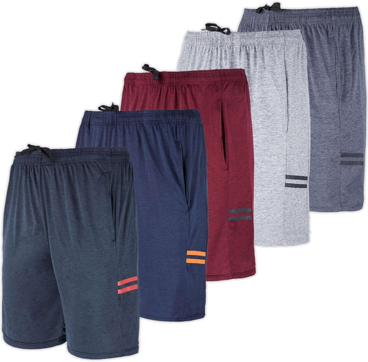 5 Pack Men'S Active Quick Dry Fit Shorts - Athletic Running Gym Workout Casual Shorts with Pockets Bulk - WORLD TIME VISITS