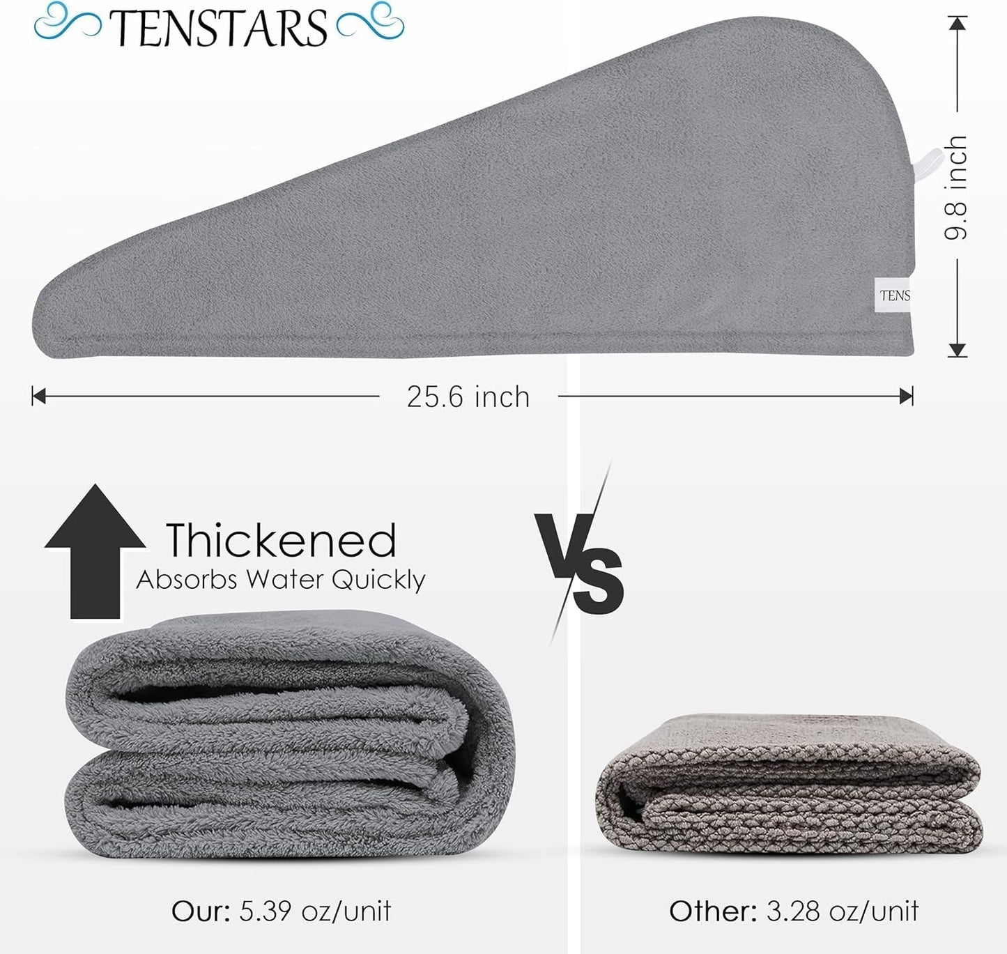 5 Pack Thicken Microfiber Hair Towel Wrap for Women - Elastic Loop Design - 320GSM Coral Velvet - Quick Dry Hair Turban - 11X28 Inch (Grey+Pink+Brown+Frozenblue+Frozenberry) - WORLD TIME VISITS