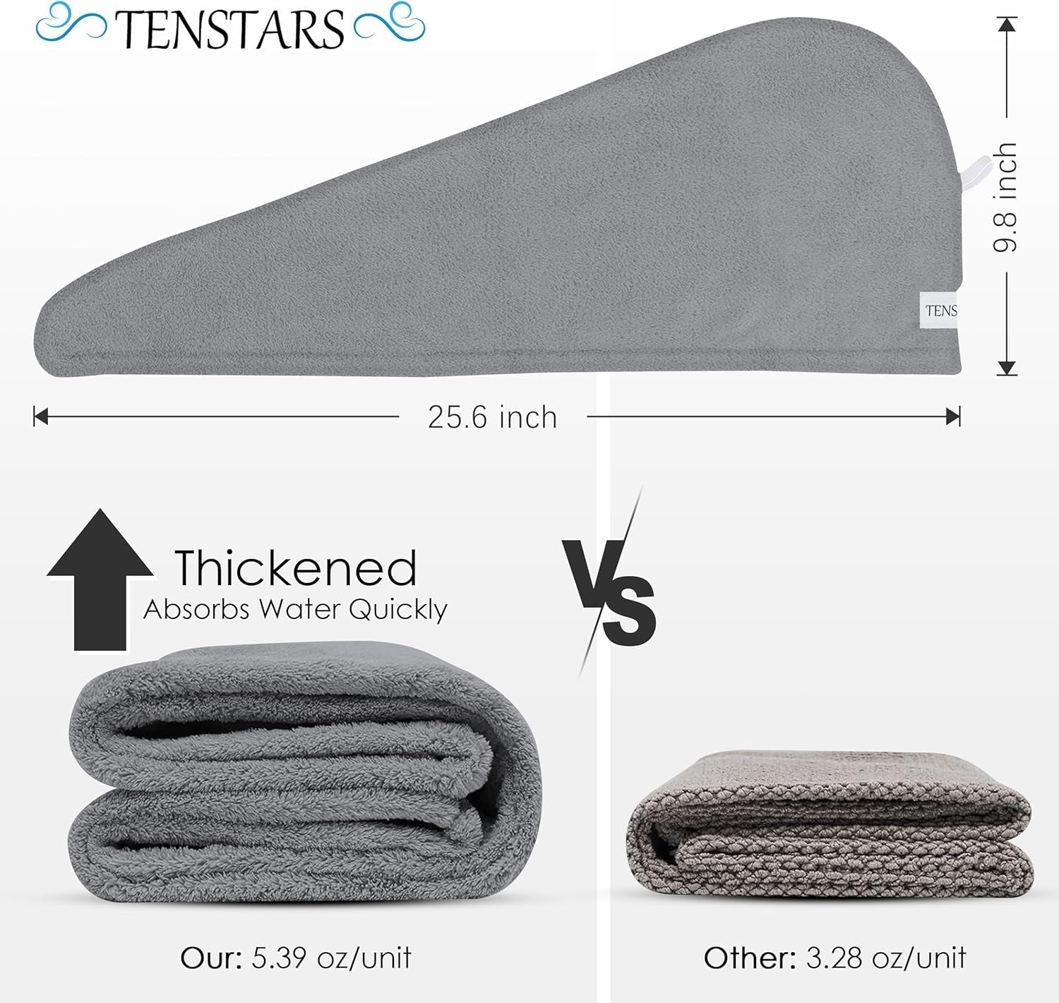 5 Pack Thicken Microfiber Hair Towel Wrap for Women - Elastic Loop Design - 320GSM Coral Velvet - Quick Dry Hair Turban - 11X28 Inch (Grey+Pink+Brown+Frozenblue+Frozenberry) - WORLD TIME VISITS