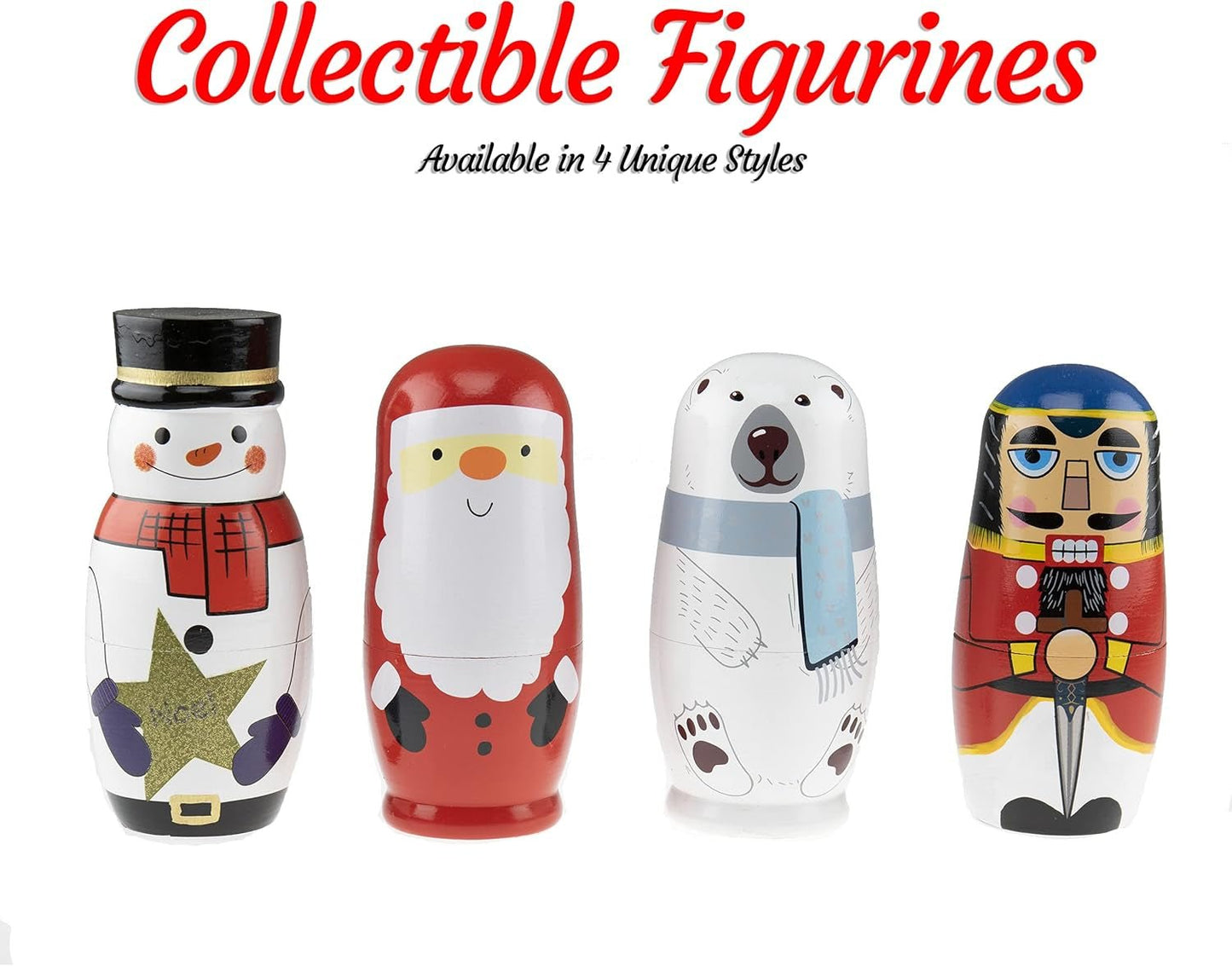 5 Pcs Handmade Wooden Russian Matryoshka Nesting Dolls Set, Traditional Christmas Home Decoration, Snowman