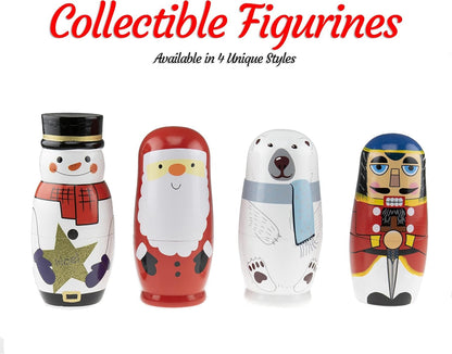 5 Pcs Handmade Wooden Russian Matryoshka Nesting Dolls Set, Traditional Christmas Home Decoration, Snowman