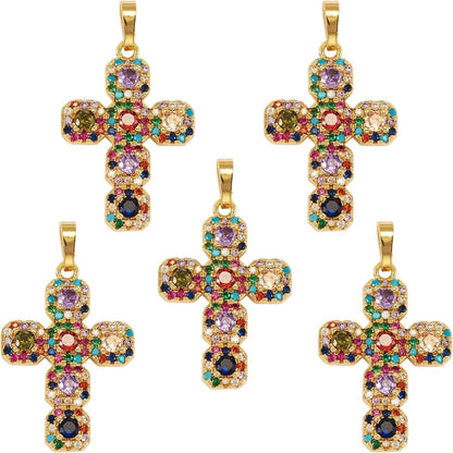 5 Pieces Cross Cubic Zirconia Charm Pendants Brass Cross Charm Real 16K Gold Plated for Jewelry Necklace Bracelet Making Crafts - WORLD TIME VISITS