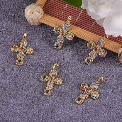5 Pieces Cross Cubic Zirconia Charm Pendants Brass Cross Charm Real 16K Gold Plated for Jewelry Necklace Bracelet Making Crafts