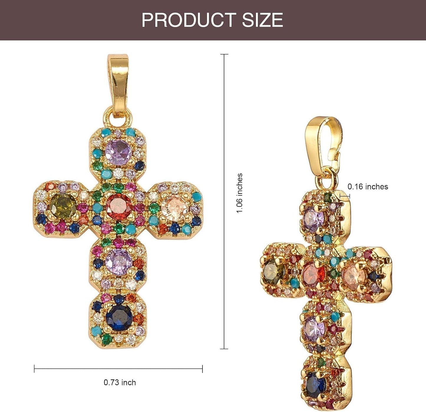 5 Pieces Cross Cubic Zirconia Charm Pendants Brass Cross Charm Real 16K Gold Plated for Jewelry Necklace Bracelet Making Crafts - WORLD TIME VISITS